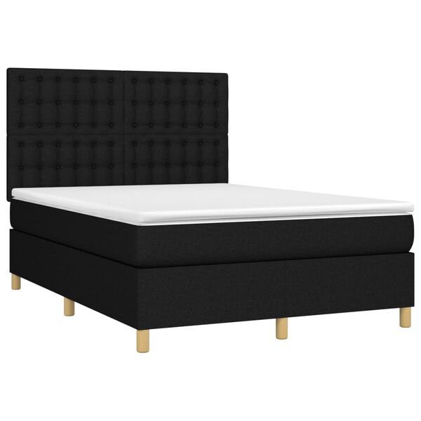 vidaXL Cama box spring c/ colch&atilde;o e LED 140x190 cm tecido preto
