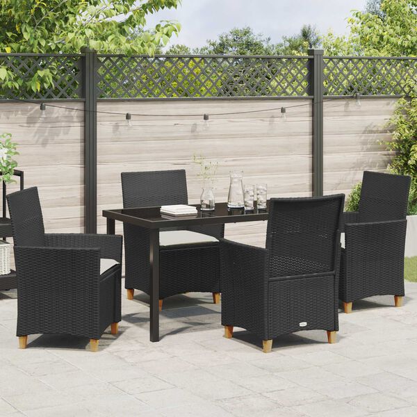 vidaXL Conjunto de Jantar para Jardim 5 pcs Preto vime PE