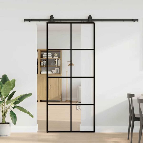 vidaXL Porta deslizante c/ conj. ferragens 90x205cm vidro ESG preto