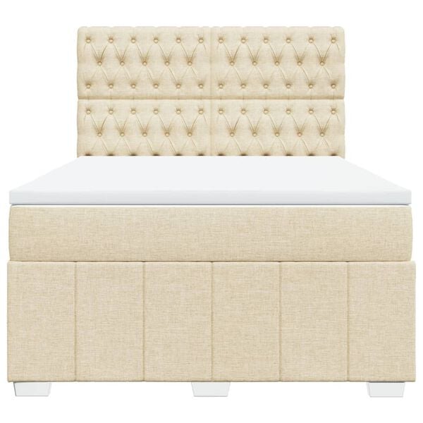vidaXL Cama com molas/colch&atilde;o 140x190 cm tecido cor creme