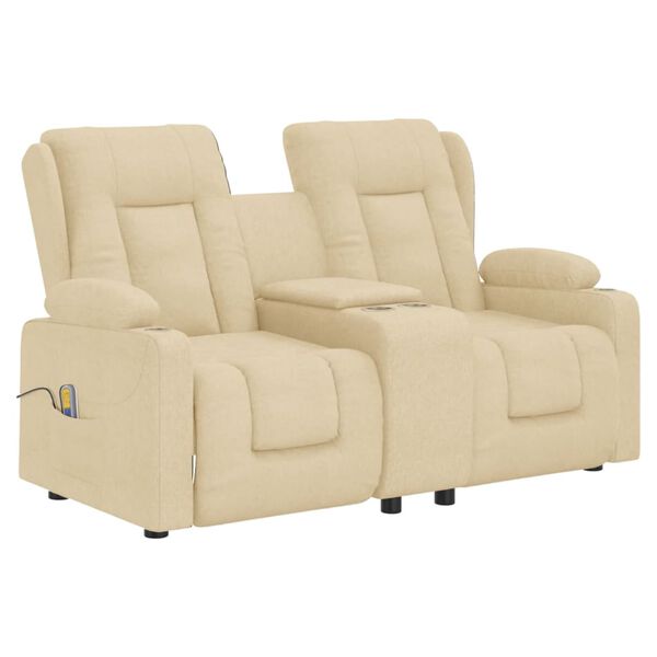 vidaXL Poltrona massagem 2 lug. reclin. c/ suportes copo tecido creme