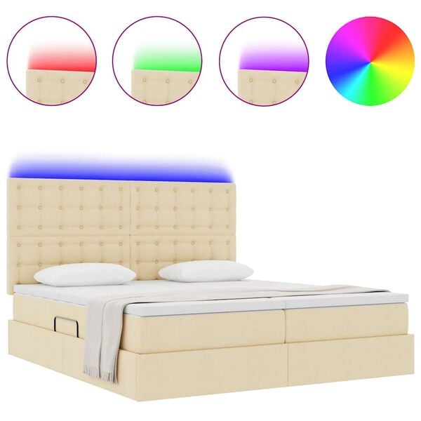 vidaXL Cama com luzes de tira LED Creme 180 x 200 cm tecido