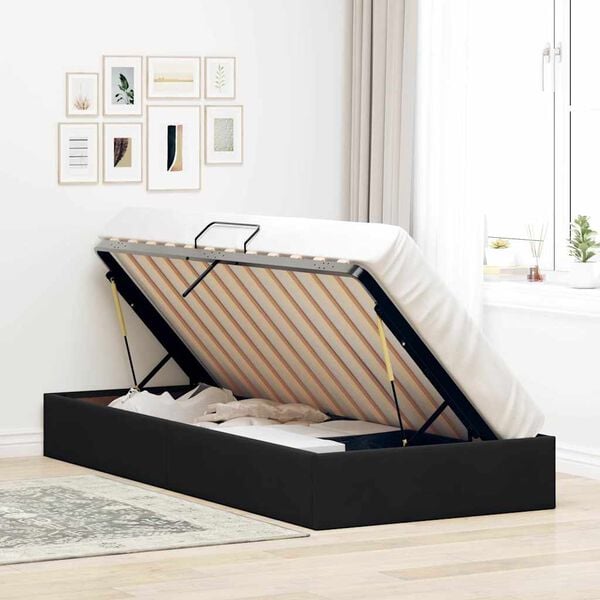 vidaXL Cama com Armazenamento com colch&atilde;o Preto 90 x 190 cm Veludo