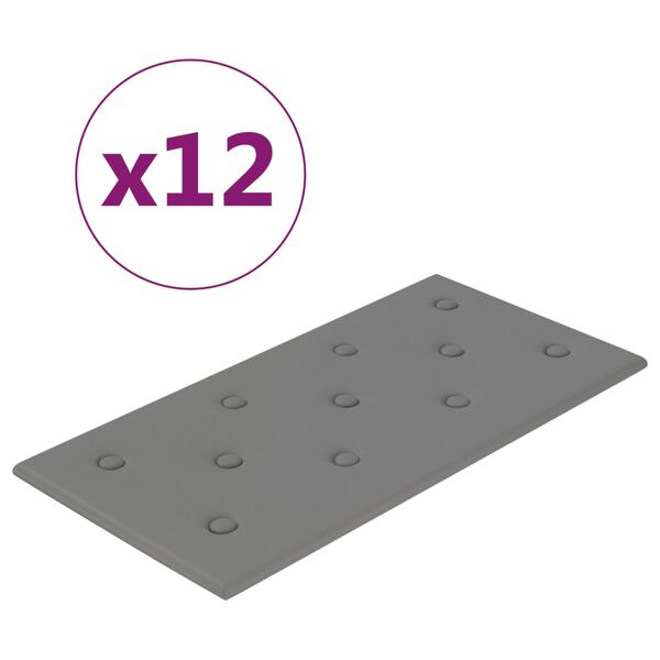 vidaXL Painel de parede 12 pcs 60x30 cm couro artificial 2,16 m² cinza