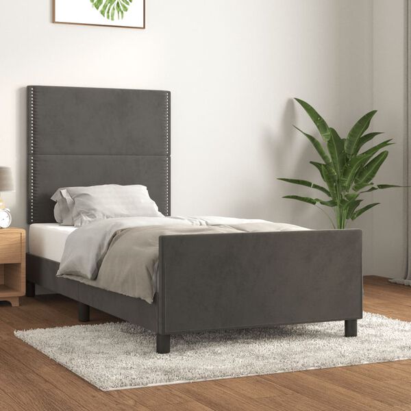 vidaXL Estrutura de cama sem colch&atilde;o 100x200 cm veludo cinzento-escuro