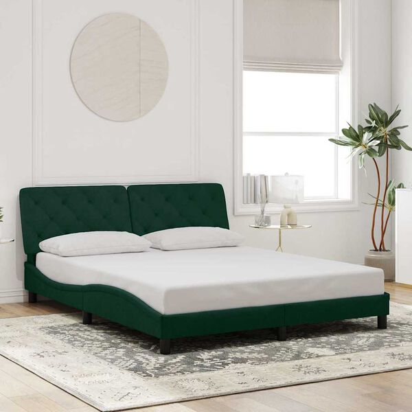 vidaXL Estrutura de cama sem colch&atilde;o 160x200 cm veludo verde-escuro