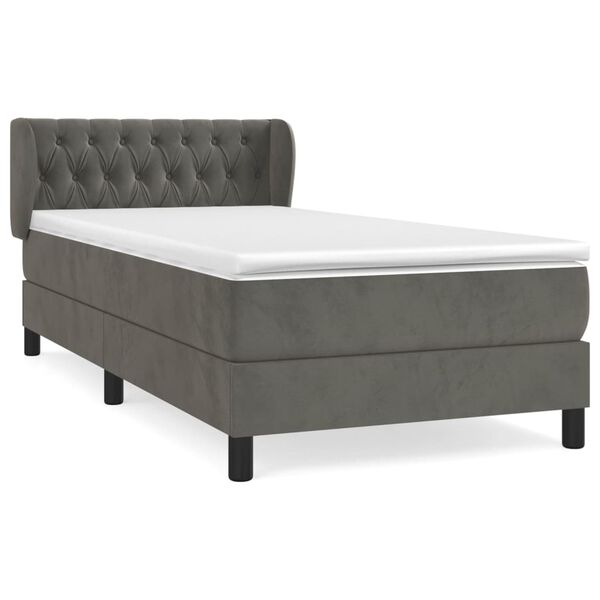 vidaXL Cama com molas/colch&atilde;o 90x200 cm veludo cinza-escuro