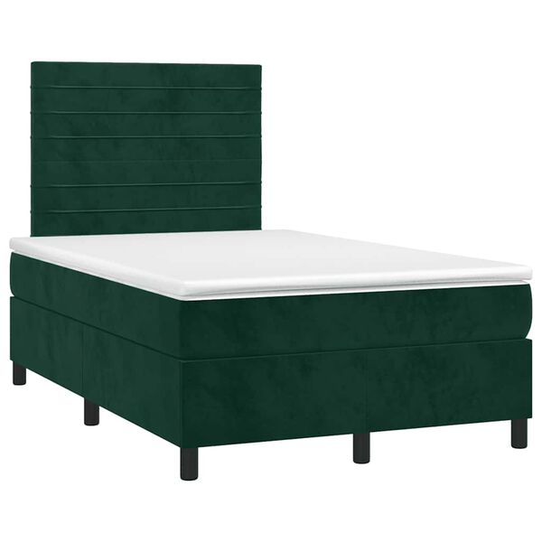 vidaXL Cama box spring c/ colch&atilde;o/LED 120x200 cm veludo verde-escuro