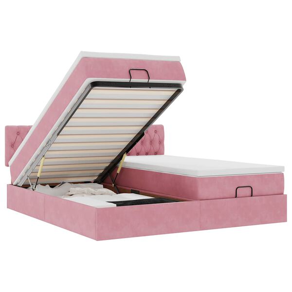 vidaXL Estrutura de cama otomana com colch&otilde;es 160x200 cm veludo rosa