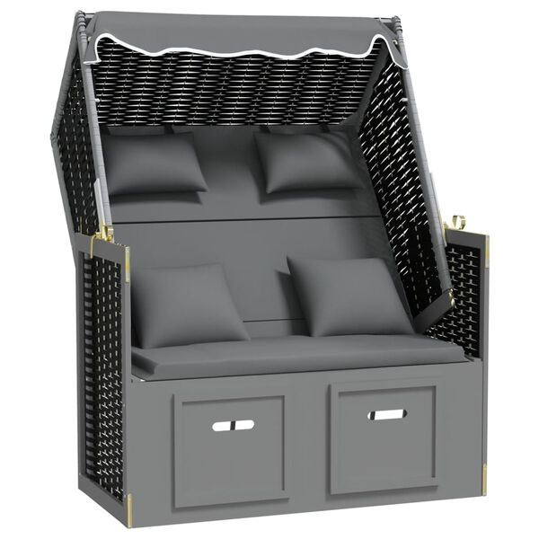 vidaXL Strandkorb c/ almofad&otilde;es vime PE madeira maci&ccedil;a antracite/preto