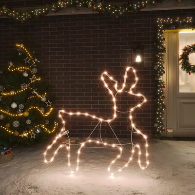 vidaXL Figuras de rena de Natal + 72 LEDs 57x55x4,5 cm branco quente