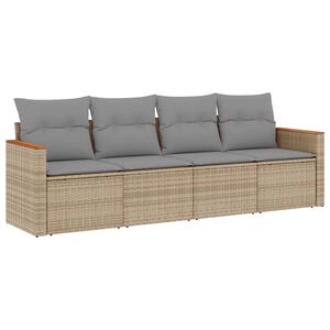 vidaXL 4 pcs conj. sof&aacute;s jardim c/ almofad&otilde;es vime PE bege misturado