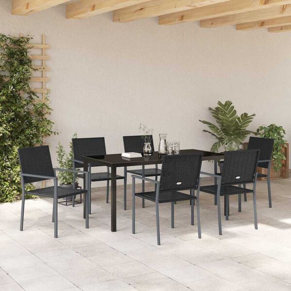 vidaXL Conjunto de Jantar para Jardim 7 pcs Preto Rattan de PE