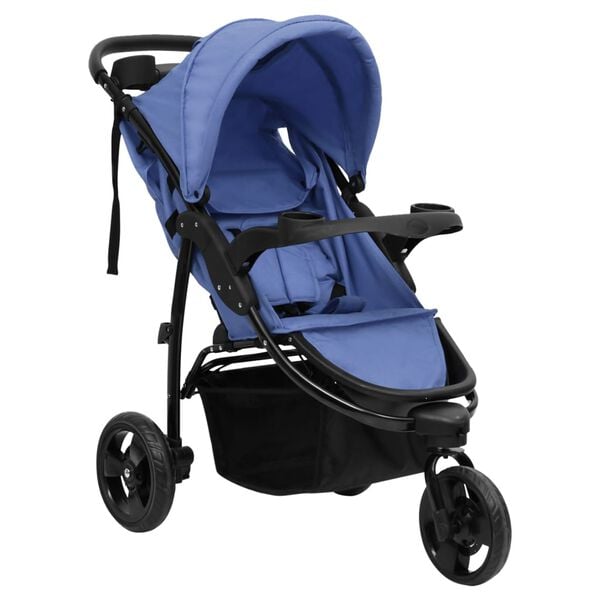 vidaXL Carrinho de beb&eacute; com tr&ecirc;s rodas a&ccedil;o azul-marinho e preto