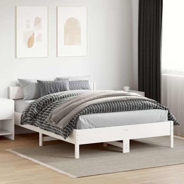 vidaXL Cama sem colch&atilde;o 140x200 cm madeira de pinho maci&ccedil;a branco
