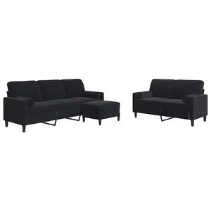 vidaXL 3 pcs conjunto de sof&aacute;s com almofad&otilde;es e rolos veludo preto