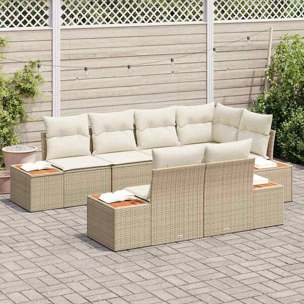 vidaXL Conjunto de Sof&aacute; de Jardim 7 pcs Bege e Creme Polirattan