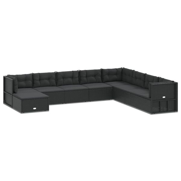 vidaXL 9 pcs conjunto lounge de jardim c/ almofad&otilde;es vime PE preto