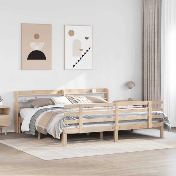 vidaXL Estrutura de cama com cabeceira 180x200 cm pinho maci&ccedil;o