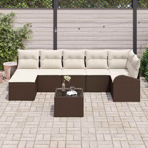 vidaXL Conjunto de Sofá de Jardim 8 pcs Castanho Rattan Sintético