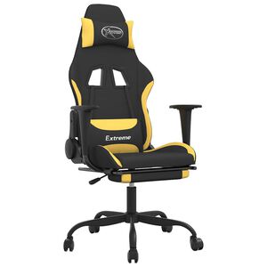 vidaxL Cadeira de gaming com apoio de p&eacute;s tecido preto e amarelo
