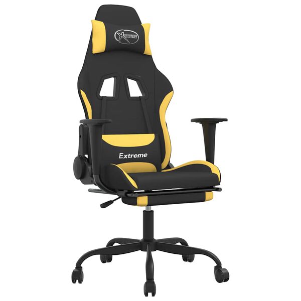 vidaxL Cadeira de gaming com apoio de pés tecido preto e amarelo