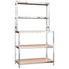 vidaXL Mesa de trabalho 5 prateleiras derivados madeira/a&ccedil;o prateado