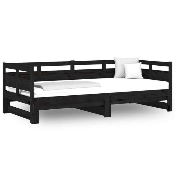 vidaXL Sof&aacute;-cama de puxar pinho maci&ccedil;o preto 2x(80x200) cm