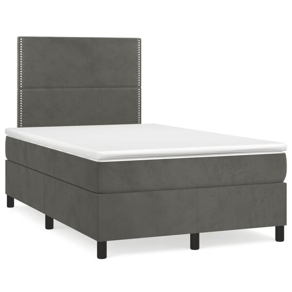 vidaXL Cama boxspring com colch&atilde;o 120x190 cm veludo cinzento-escuro