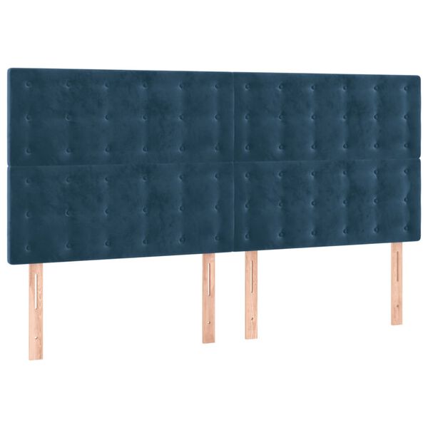 vidaXL Cabeceira cama c/ luzes LED veludo 200x5x118/128cm azul-escuro
