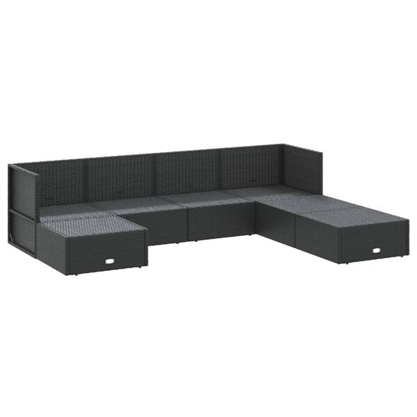 vidaXL 7 pcs conjunto lounge de jardim c/ almofad&otilde;es vime PE preto