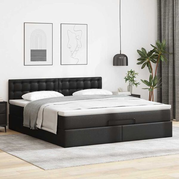 vidaXL Estrutura de cama otomana com colch&atilde;o 160x200 cm preta