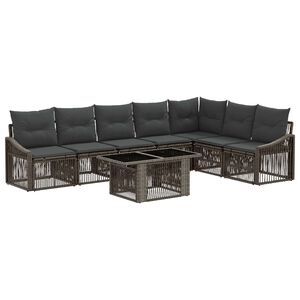 vidaXL Conjunto de Sof&aacute; de Jardim 8 unid. Cinza e Cinza Escuro vime PE
