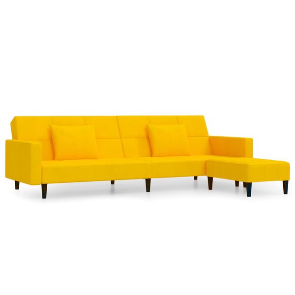 vidaXL Sof&aacute;-cama 2 lug. c/ 2 almofadas e apoio de p&eacute;s veludo amarelo