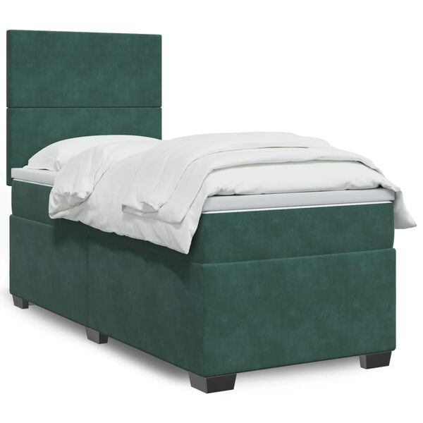 vidaXL Cama com molas/colch&atilde;o 90x190 cm veludo verde-escuro