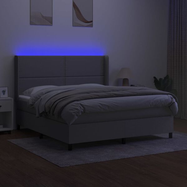 vidaXL Cama box spring c/ colch&atilde;o e LED 160x200 cm tecido cinza-claro
