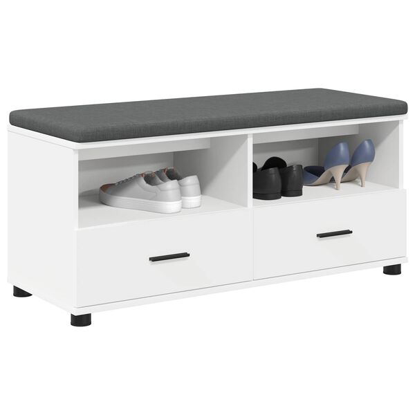 vidaXL Banco de Hall com almofada com gaveta Branco 100 x 38 x 46 cm