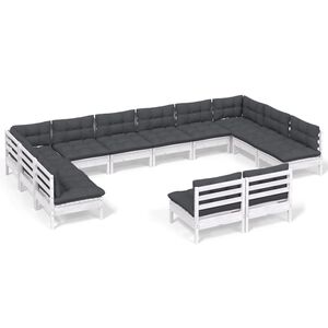vidaXL 12 pcs conj. lounge de jardim c/ almofad&otilde;es pinho maci&ccedil;o branco