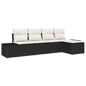 vidaXL Conjunto de Sof&aacute; de Jardim 5 pcs Preto e Creme vime PE