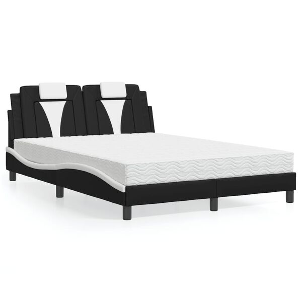 vidaXL Cama Viana com colch&atilde;o 140x200 cm couro artificial preto e branco