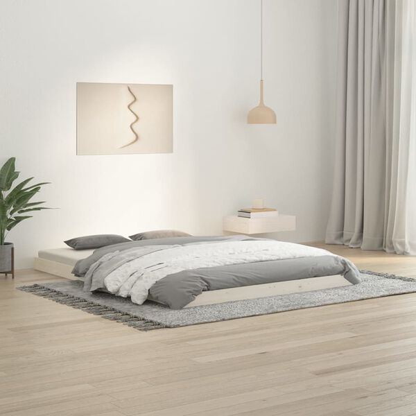 vidaXL Estrutura de cama de casal 135x190 cm pinho maci&ccedil;o branco