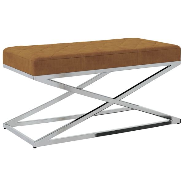 vidaXL Banco a&ccedil;o inoxid&aacute;vel e veludo castanho