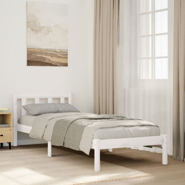 vidaXL Cama extra longa sem colchão 100x220 cm pinho maciço branco