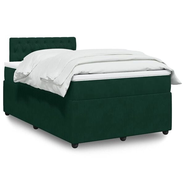 vidaXL Cama boxspring com colch&atilde;o 120x200 cm veludo verde-escuro