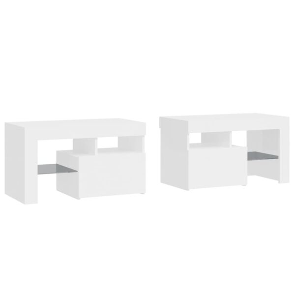 vidaXL Mesas cabeceira c/ LEDs 2 pcs 70x36,5x40 cm branco brilhante