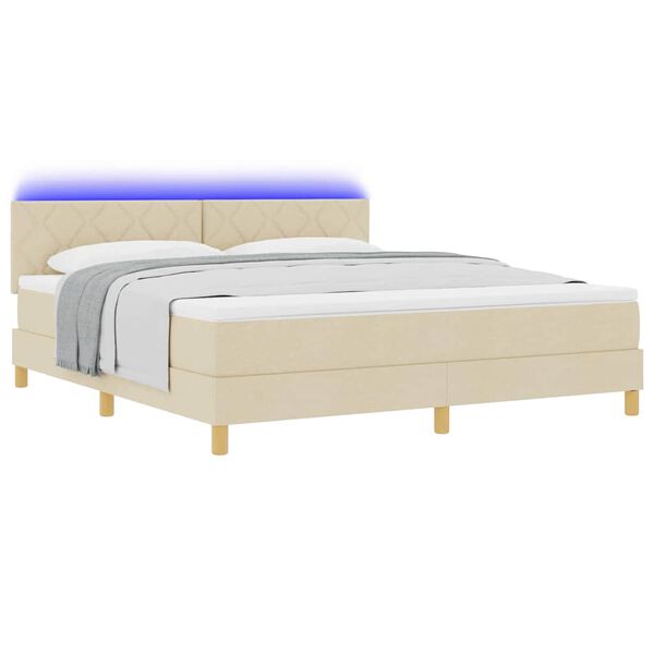 vidaXL Cama Box com colch&atilde;o com cabeceira Creme 180 x 200 cm tecido