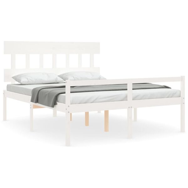 vidaXL Cama para idosos com cabeceira 160x200 cm madeira maci&ccedil;a branco