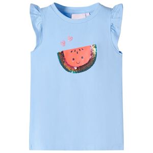 T-shirt para crian&ccedil;a manga com folhos azul-claro 140