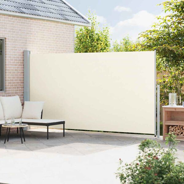 vidaXL Toldo lateral retr&aacute;til para p&aacute;tio 200x500 cm cor creme