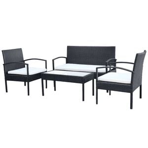 vidaXL 4 pcs conjunto lounge de jardim c/ almofad&otilde;es vime PE preto
